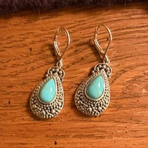 NWOT 925 Silver & Genuine Turquoise Teardrop Earrings Never Worn 1.5”